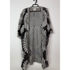 SirenLily Maternity Kimono Cardigan‎ Women's Medium Sheer Embroidered Boho Black